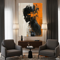 Abstract Silhouette Black & Orange with Bold Textured Brushstrokes (Single Panel) Digital Painting Wall Art