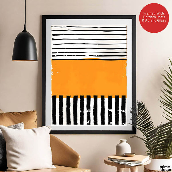 Black & Orange Abstract Art Over White Background | Abstract Office Artwork #00385 - Prime Décor