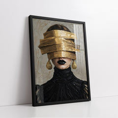 Glamour Noir Blindfold With Gold Texture Knife Work (Single Panel) Digital Painting Wall Art