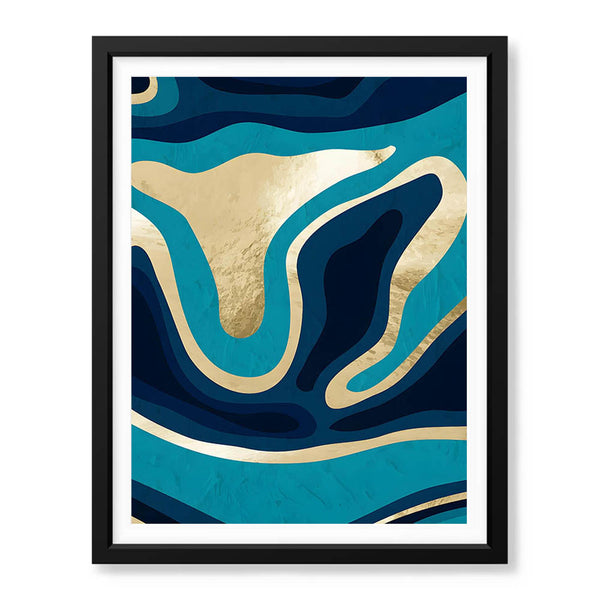 Blue & Gold Abstract Art Over Green Background | Abstract Office Artwork #00388 - Prime Décor