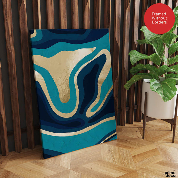 Blue & Gold Abstract Art Over Green Background | Abstract Office Artwork #00388 - Prime Décor