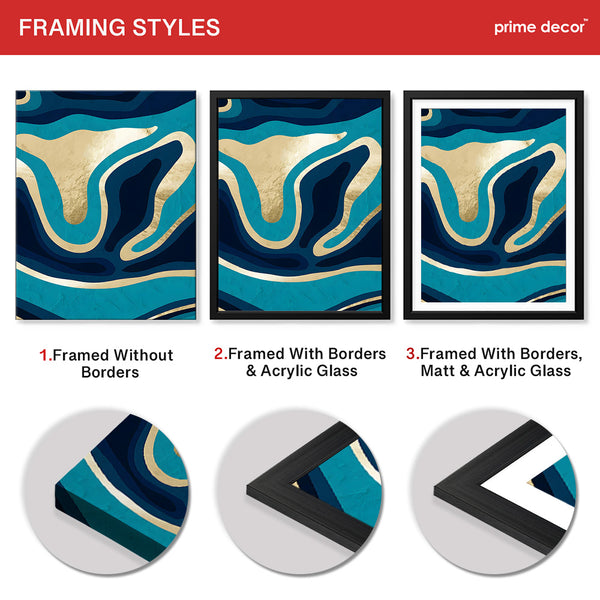 Blue & Gold Abstract Art Over Green Background | Abstract Office Artwork #00388 - Prime Décor