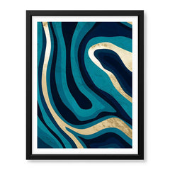 Blue & Gold Abstract Art Over Green Background | Abstract Office Artwork #00389 - Prime Décor