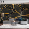 Gradient Grey & Golden Floral Line Art Style | Floral Wallpaper Mural