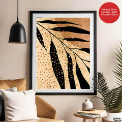 Black Tropical Leaves On Brown & Beige Background | Abstract Floral Artwork #0038 - Prime Décor