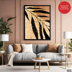 Black Tropical Leaves On Brown & Beige Background | Abstract Floral Artwork #0038 - Prime Décor
