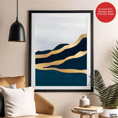 Blue & Gold Abstract Art Over Grey Background | Abstract Office Artwork #00390 - Prime Décor