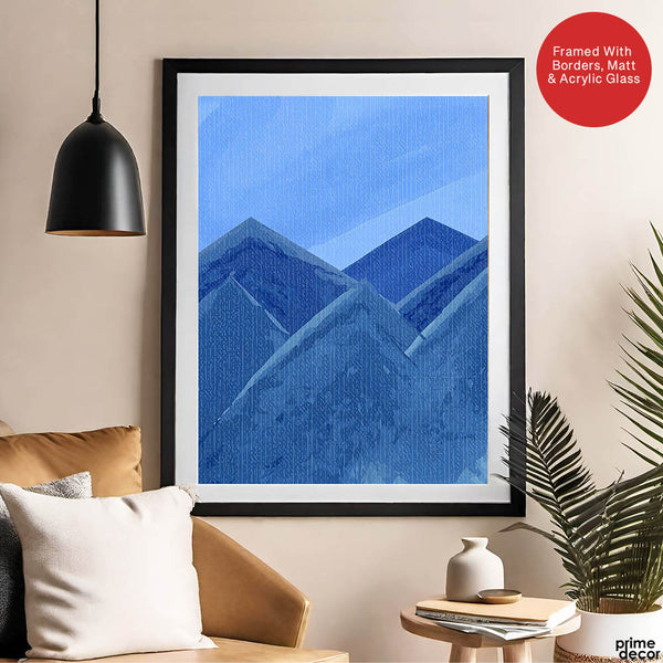 Beautiful Abstract Portrait Of Blue Mountains Art | Abstract Nature Artwork #00394 - Prime Décor