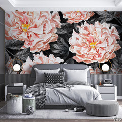 Light Salmon Macro Flower Buds With Pale Leaves | Floral Wallpaper Mural - Prime Décor