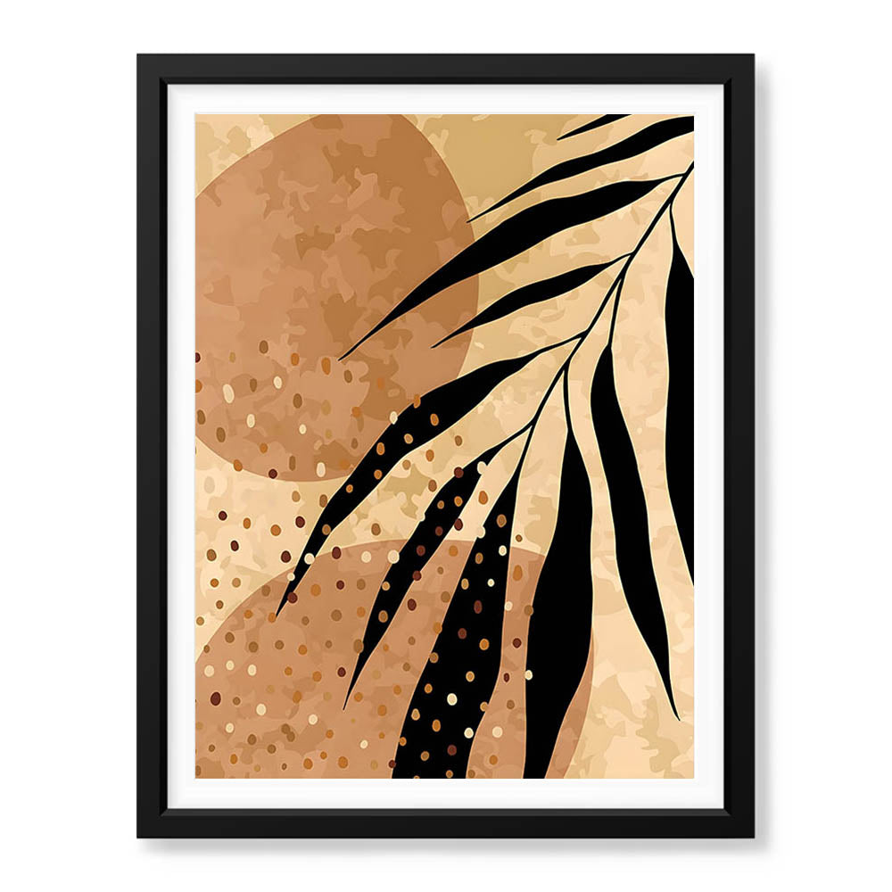 Black Tropical Leaves On Brown & Beige Background | Abstract Floral Artwork #0039 - Prime Décor