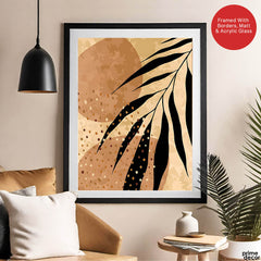 Black Tropical Leaves On Brown & Beige Background | Abstract Floral Artwork #0039 - Prime Décor