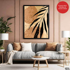Black Tropical Leaves On Brown & Beige Background | Abstract Floral Artwork #0039 - Prime Décor