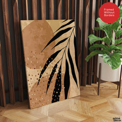 Black Tropical Leaves On Brown & Beige Background | Abstract Floral Artwork #0039 - Prime Décor