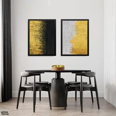 Gold, Black & Silver Linear Textured Foil (2 Panel) Abstract Wall Art