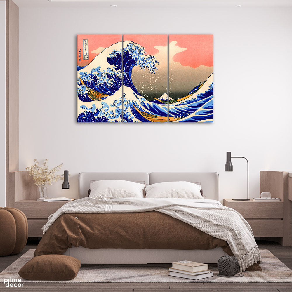 The Great Wave Classic Style (3 Panel) Vintage Wall Art - Prime Décor