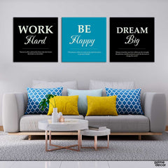 Work Hard Black & Blue (3 Panel) Motivational Wall Art - Prime Décor