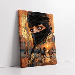 Mystic Desert Gaze with Galloping Horses (Single Panel) Digital Painting Wall Art