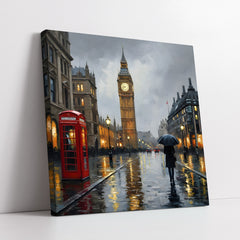 Rainy London Street Scene Impasto (Single Panel) Digital Painting Wall Art