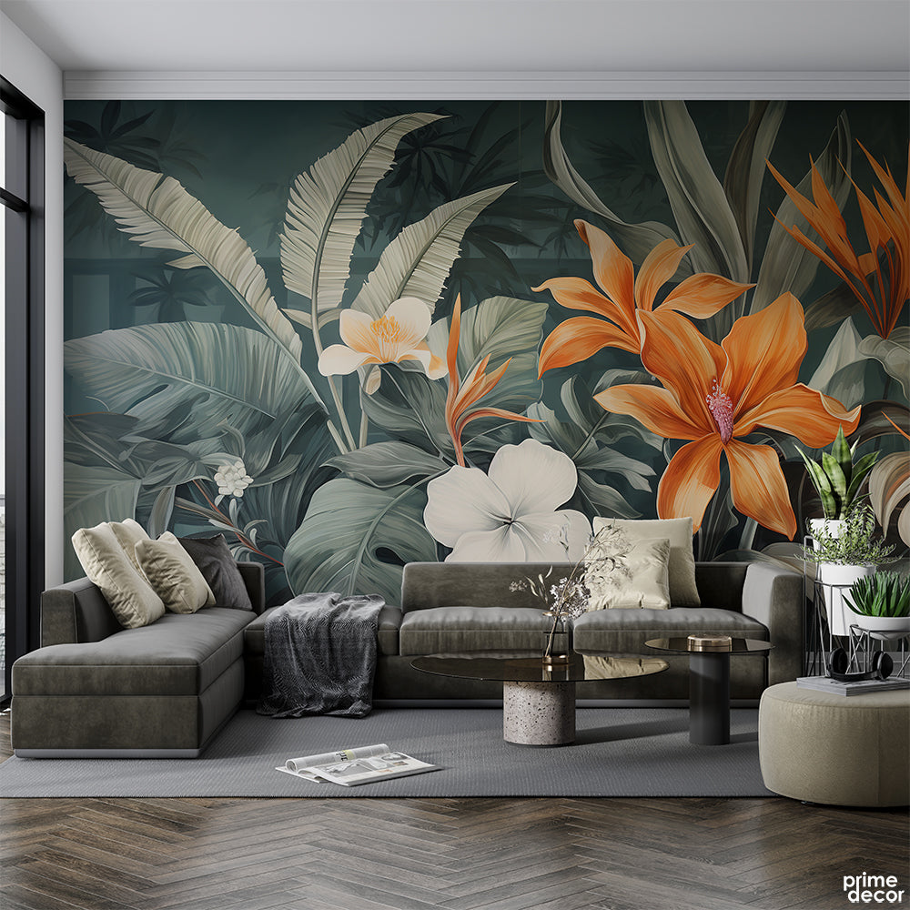 Flowers And Foliage Colorful Pattern Spring Summer Background | Floral Wallpaper Mural - Prime Décor