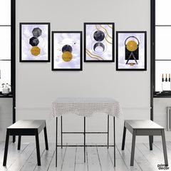 Black & Gold Abstract Shapes Art On White Background (4 Panels) Abstract Wall Art