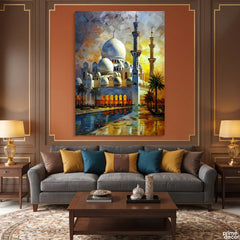 Golden Hour at the Grand Mosque (Single Panel) Digital Painting Wall Art