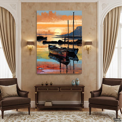 Abstract Nautical Sunset Harbour Impasto Style (Single Panel) Digital Painting Wall Art