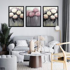 Pink & Eggshell Abstract Flowers Acrylic Painting Style (3 Panel) Abstract Wall Art - Prime Décor