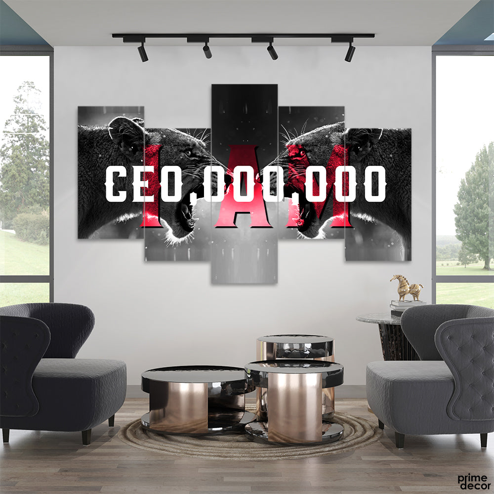 I AM CEO With Lions In The Background (5 Panel) Office Wall Art - Prime Décor