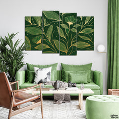 Phthalo Green & Beiges Floral Line Art Style (4 Panel) Floral Wall Art - Prime Décor