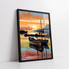 Abstract Nautical Sunset Harbour Impasto Style (Single Panel) Digital Painting Wall Art