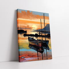 Abstract Nautical Sunset Harbour Impasto Style (Single Panel) Digital Painting Wall Art