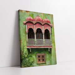 Classic Mughal Architecture Triple-Arch Jharoka (Single Panel) Digital Painting Wall Art