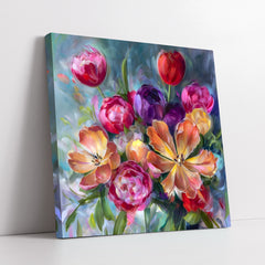 Abstract Vibrant Floral Bouquet Impasto Style (Single Panel) Digital Painting Wall Art