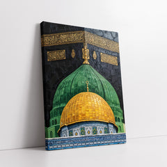 Islamic Landmarks Kaaba, Masjid Nabvi and Holy Dome (Single Panel) Digital Painting Wall Art (Single Panel) Digital Painting Wall Art