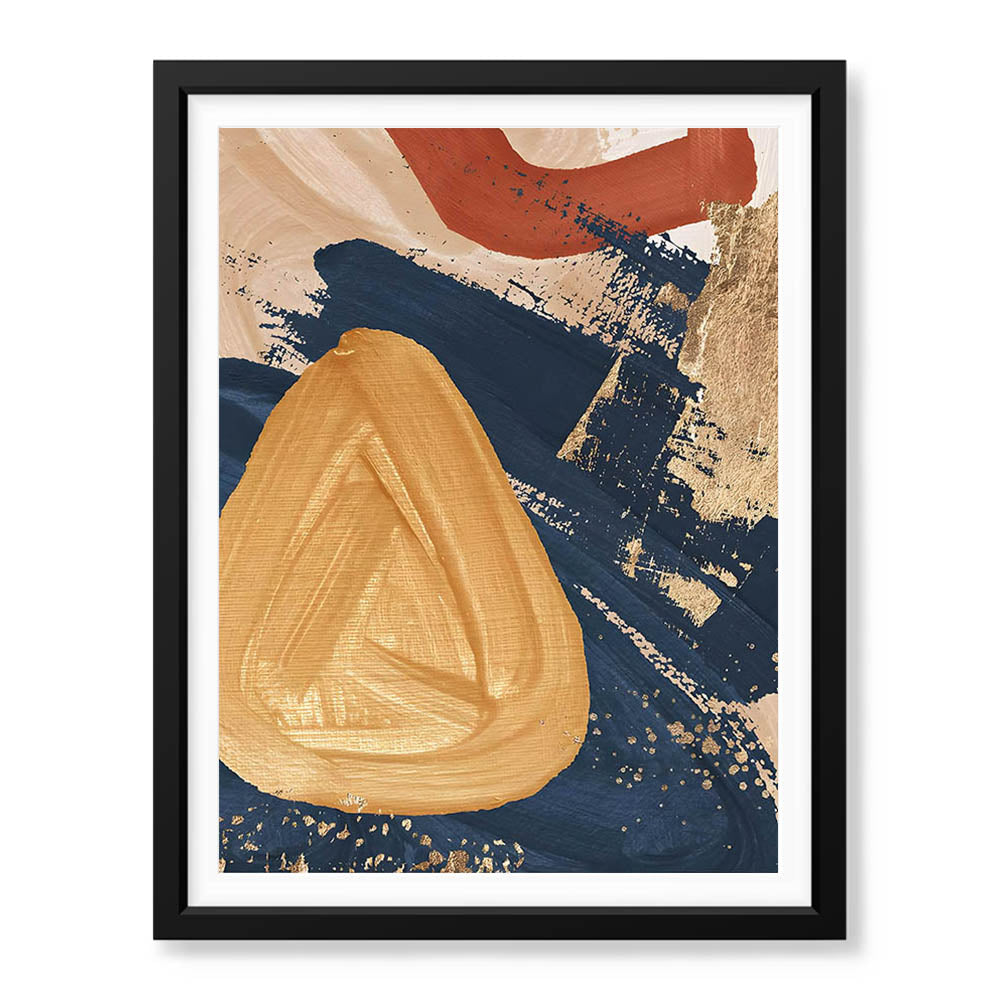 Blue & Gold Abstract Art Over Beige Background | Abstract Office Artwork #00427 - Prime Décor