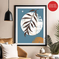 Black & White Abstract Floral Art Over Blue Background | Abstract Floral Artwork #00428 - Prime Décor
