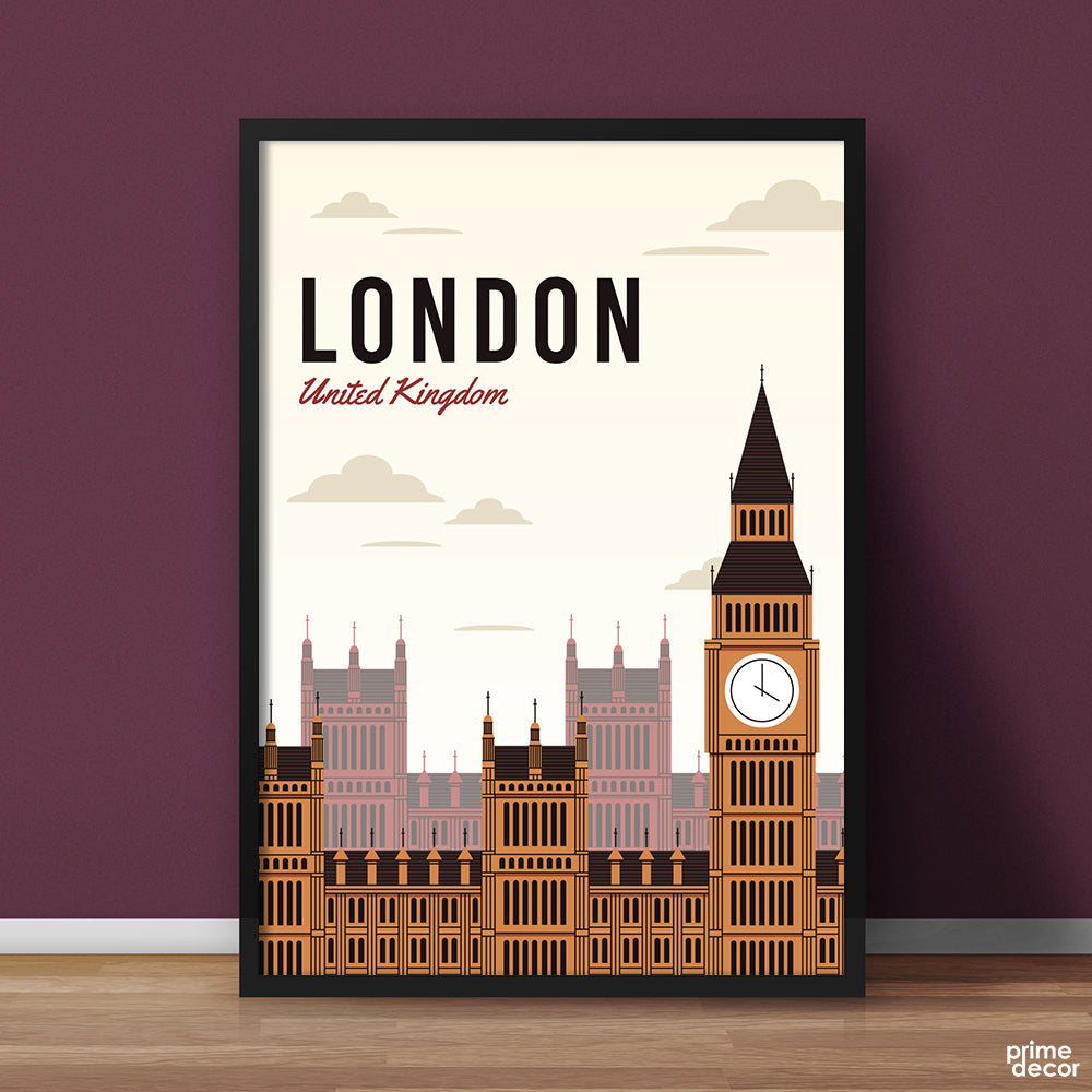 London United Kingdom Big Ben Minimal Illustration | Travel Poster Wall Art - Prime Décor