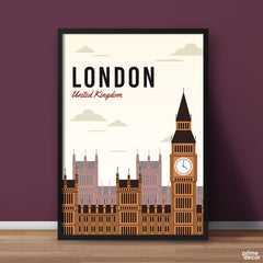 London United Kingdom Big Ben Minimal Illustration | Travel Poster Wall Art - Prime Décor