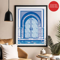 Blue & White Abstract Door Art Over White Background | Abstract Fashion Artwork #00432 - Prime Décor