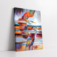 Stylized Majestic Heron Pair in Multi-Color Expressionism (Single Panel) Digital Painting Wall Art
