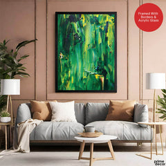 Green & Yellow Abstract Paint Oil Art Over White Background | Abstract Office Artwork #00434 - Prime Décor