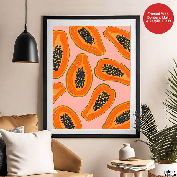 Black & Orange Abstract Fruit Seeds Design Over Beige Background | Abstract Floral Artwork #00435 - Prime Décor
