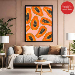 Black & Orange Abstract Fruit Seeds Design Over Beige Background | Abstract Floral Artwork #00435 - Prime Décor