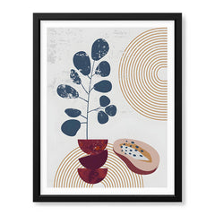 Black & Red Abstract Floral Design With Gold Lines Over White Background | Abstract Floral Artwork #00437 - Prime Décor