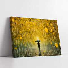 Radiant Autumn Rain with Lone Figure Palette Knife Style (Single Panel) Digital Painting Wall Art