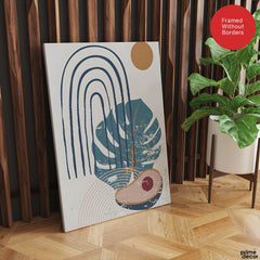 Blue & Green Abstract Floral Design With Brown Moon Over White Background | Abstract Floral Artwork #00439 - Prime Décor