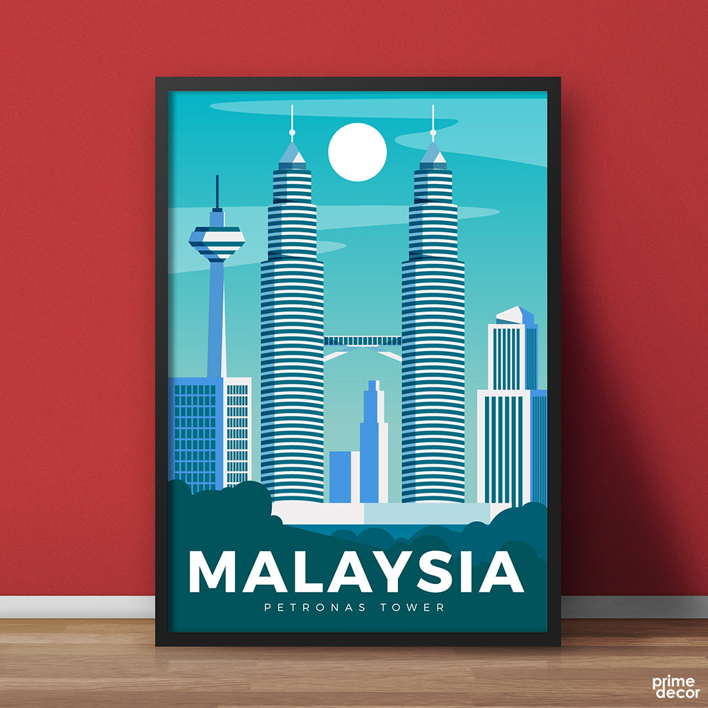 Petronas Towers Kuala Lumpur Malaysia Minimal Illustration | Travel Poster Wall Art - Prime Décor