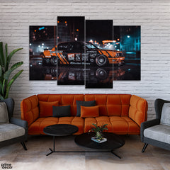 Racing Car In A Rainy Night (4 Panel) Car Wall Art - Prime Décor