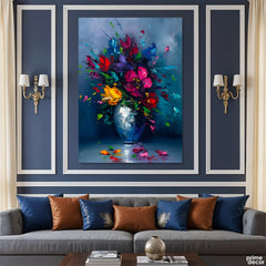 Bold Magenta and Gold Abstract Wildflowers Vase (Single Panel) Digital Painting Wall Art