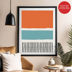 Black Orange & Blue Abstract Design Over White Background | Abstract Office Artwork #00443 - Prime Décor